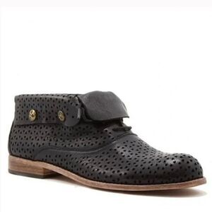 PATRICIA NASH SABRINA LEATHER PERFORATED ANKLE BOOTS BLACK LEATHER SIZE 6